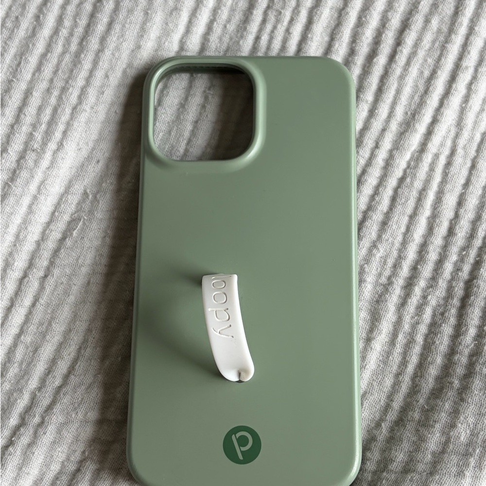 Sage Green Loopy Phone Case with White Loop - Fits iPhone 13 Pro